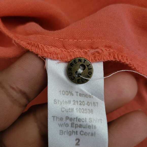 Current Elliott Womens The Perfect Shirt Bright Coral Button Up Top Orange - Picture 5 of 7